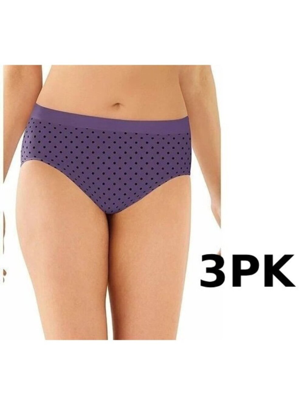 Bali womens 3PK Smooth U Hi-Cut Brief Size XL/8 Panties Purple With Black Dots
